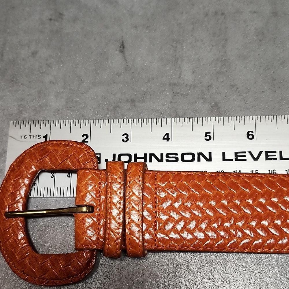 Ports 1961 Vintage 90s Woven Calfskin Leather Belt Orange Boho XS/S - Picture 5 of 12